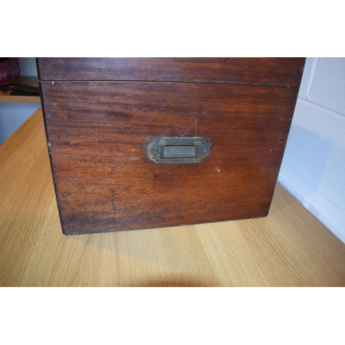 377 - 19th century mahogany church communion travel case with brass handles and fitted interior, 40x39x31.