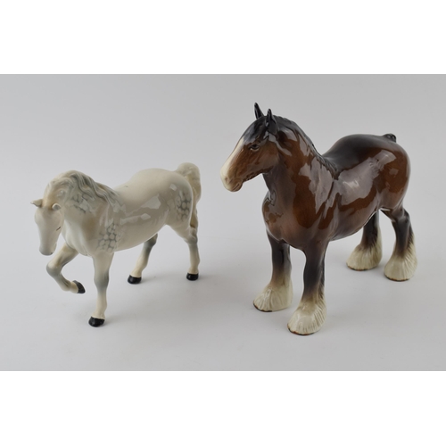 52 - Beswick 818 brown shire and a grey stocky jogging mare (2).