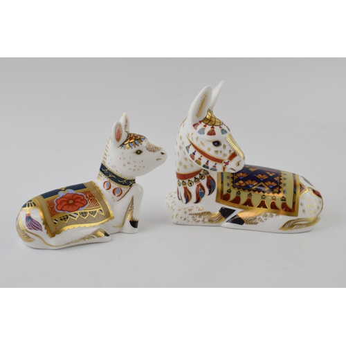 6 - Two Royal Crown Derby paperweights, Donkey and Donkey Foal, both with red printed marks on the base,... 