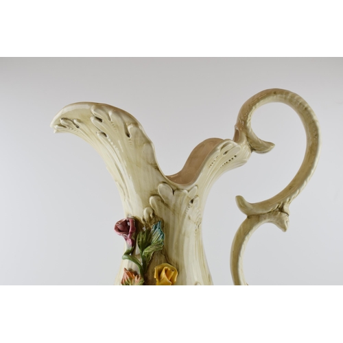 120 - Large Capo Di Monte floral jug with relief floral decoration, 66cm tall.