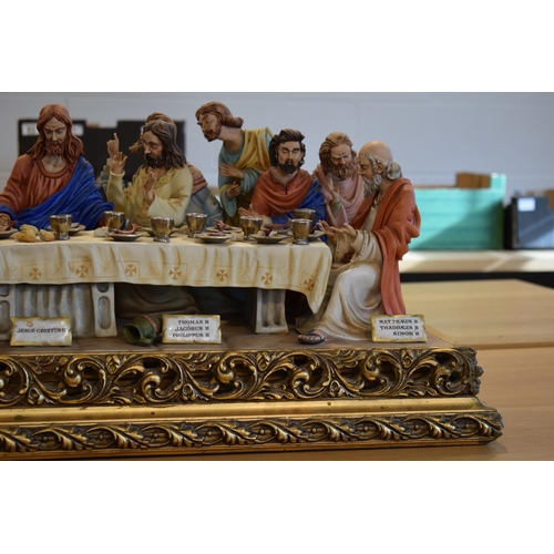 137 - Capo Di Monte figural group 'The Last Supper' by Cortese, 83cm wide.