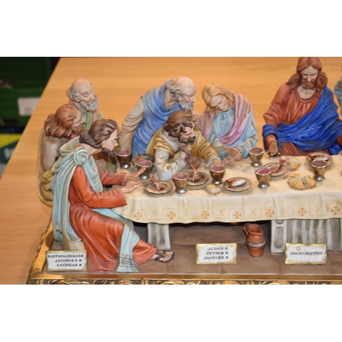 137 - Capo Di Monte figural group 'The Last Supper' by Cortese, 83cm wide.