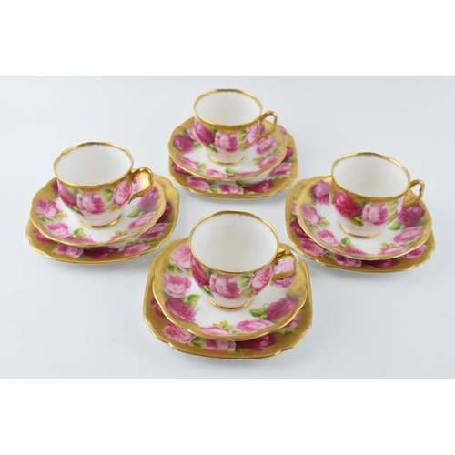 202 - Royal Albert Old English Rose trios to include 4 cups, 4 saucers and 4 side plates (12).