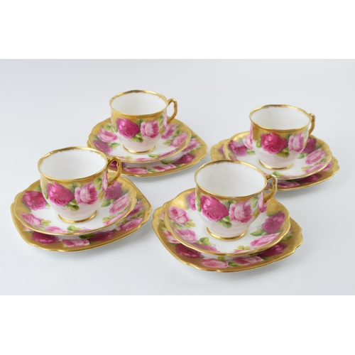 202 - Royal Albert Old English Rose trios to include 4 cups, 4 saucers and 4 side plates (12).