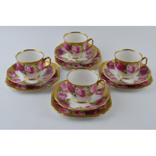 202 - Royal Albert Old English Rose trios to include 4 cups, 4 saucers and 4 side plates (12).