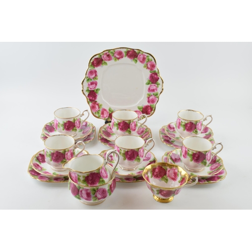 204 - Royal Albert Old English Rose to include 6 cups, 6 saucers, 6 side plates, a Treasure Chest cup, a m... 