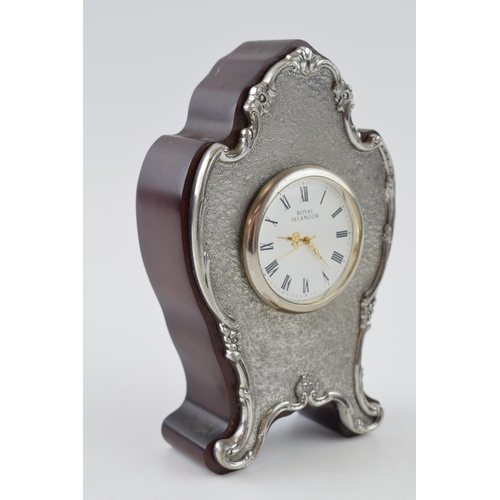 246 - Royal Selangor pewter fronted mantle clock, 15cm tall.