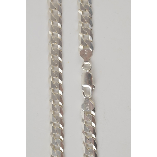 250 - Silver curb link chain with lobster claw clasp marked 925 Italy. Length including clasp 52cm. Weight... 