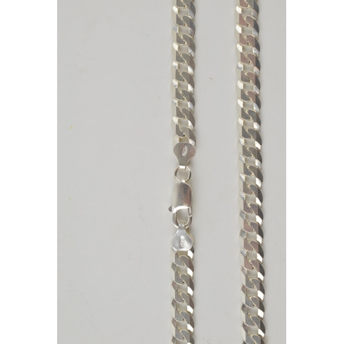 255 - Silver curb link chain with lobster claw clasp marked 925 Italy. Length including clasp 51.5cm. Weig... 