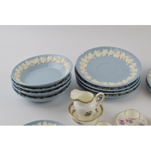 387 - A quantity of Wedgwood Queensware together with miniature Coalport items, and a Minton cup and sauce... 