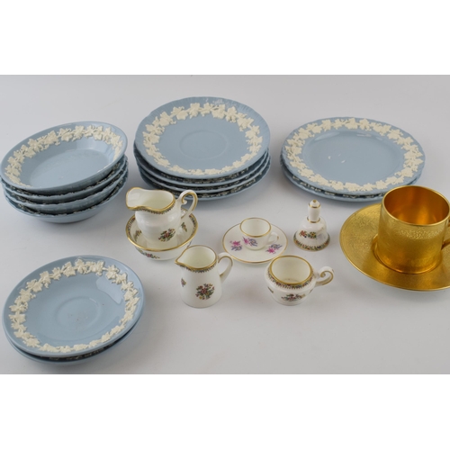 387 - A quantity of Wedgwood Queensware together with miniature Coalport items, and a Minton cup and sauce... 