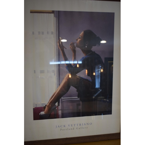 398 - A collection of 4 framed prints, Jack Vettriano Port Gallery together with two etchings The Folley a... 