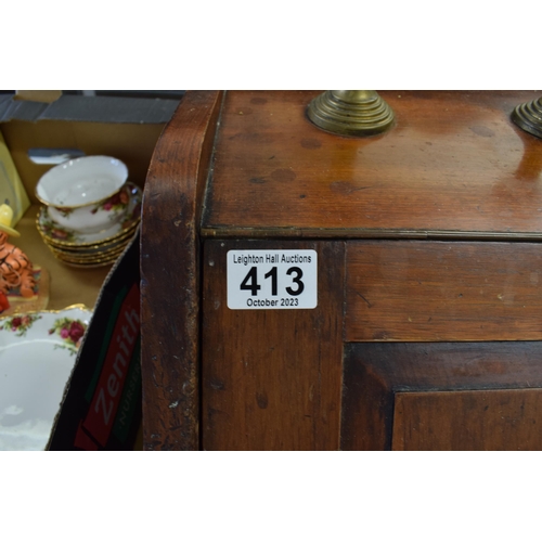 413 - A Victorian coal scuttle in wood with brass fittings. Original liner is present.