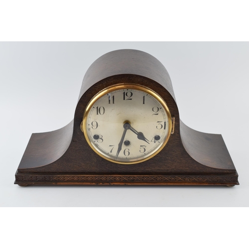 433 - Edwardian / 1930s mahogany cased Napoleon mantle clock, 42cm wide.