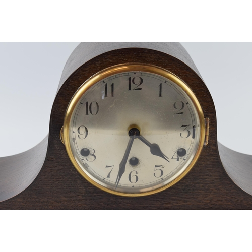 433 - Edwardian / 1930s mahogany cased Napoleon mantle clock, 42cm wide.