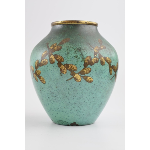 440 - WMF Ikora enamelled vase with gilt floral decoration, 13cm tall.