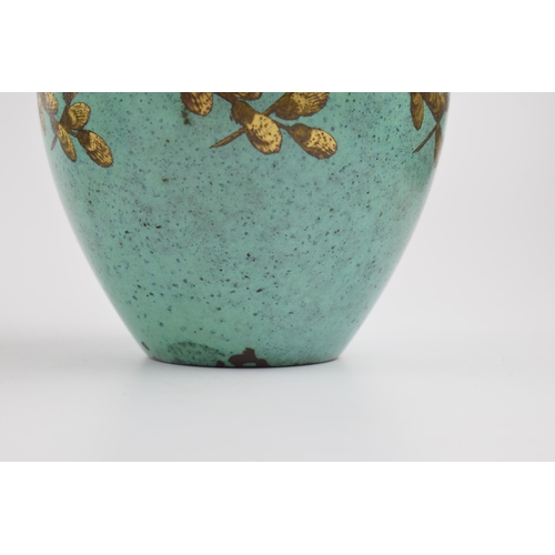 440 - WMF Ikora enamelled vase with gilt floral decoration, 13cm tall.