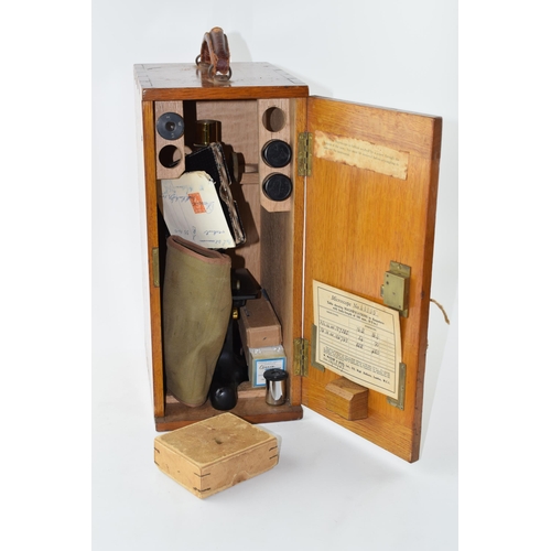 441 - W. Watson & Sons Kima microscope along with assorted microscope slides, a travelling scientific kit ... 