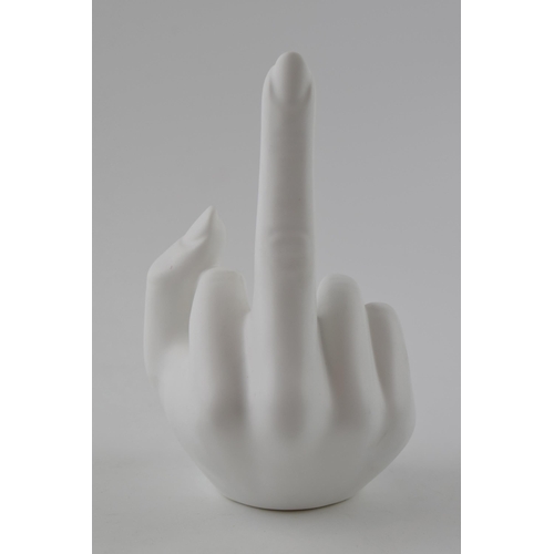 453 - Anissa Kermiche candlestick in the form of a hand with a raised middle finger 'French For Goodnight'... 