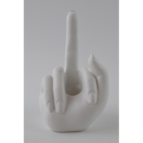 453 - Anissa Kermiche candlestick in the form of a hand with a raised middle finger 'French For Goodnight'... 