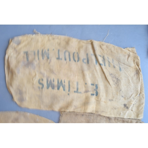 463 - Three vintage corn sacks (black writing) E. TIMMS HELP OUT MILL 130cm x 70cm (3)