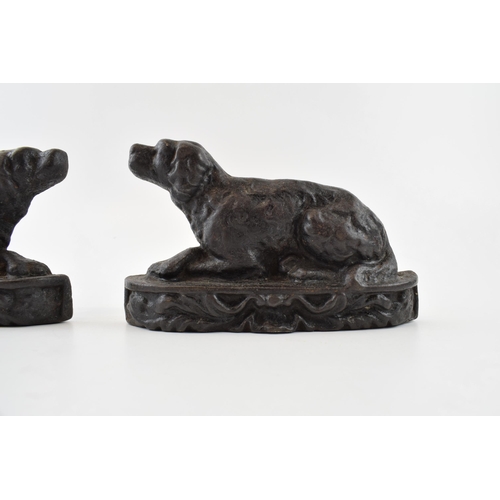 478 - Pair of small antique dog door stops. English, cast iron decorative bookend or doorstopper in Retrie... 