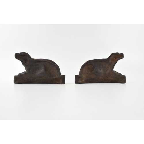 478 - Pair of small antique dog door stops. English, cast iron decorative bookend or doorstopper in Retrie... 