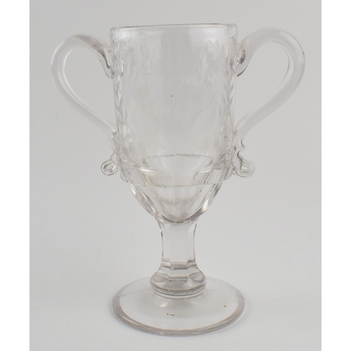 482 - Victorian pressed glass cup with hand engraved 'Remember Me' to front and floral design to reverse. ... 