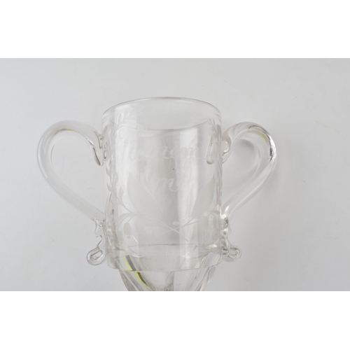 482 - Victorian pressed glass cup with hand engraved 'Remember Me' to front and floral design to reverse. ... 