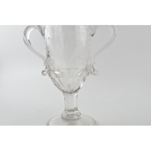 482 - Victorian pressed glass cup with hand engraved 'Remember Me' to front and floral design to reverse. ... 