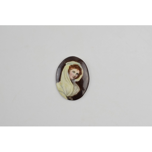 485 - A pair of miniature portraits on porcelain. Lady Hamilton (after George Romney) and Mrs Sheridan (af... 