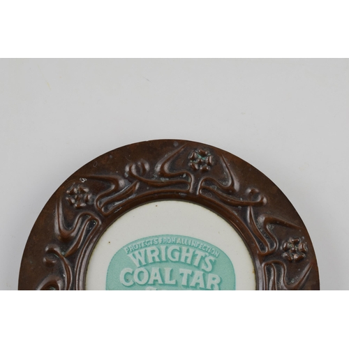 486 - Art Nouveaux advertising dish for 'Wright's Coal Tar Soap'. Copper surround with stylised floral des... 