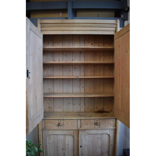 491 - Pine housekeepers cupboard / linen press with dual doors and 2 drawers, 244cm tall, 124cm wide and 3... 