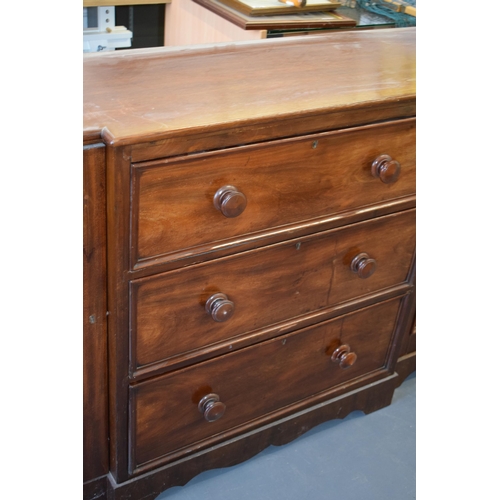 492 - 19th century mahogany breakfront sideboard / glazed bookcase with turned handles and floral carving,... 