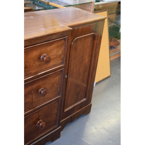 492 - 19th century mahogany breakfront sideboard / glazed bookcase with turned handles and floral carving,... 