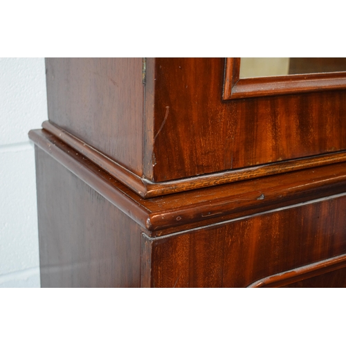 492 - 19th century mahogany breakfront sideboard / glazed bookcase with turned handles and floral carving,... 