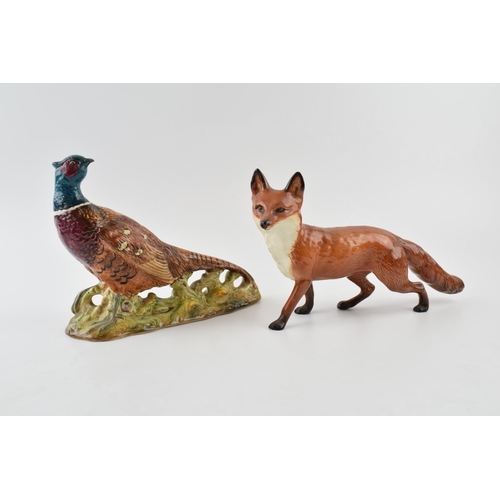 93 - Beswick Pheasant 1226 with large standing fox with black tail end (2).