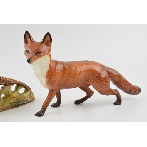 93 - Beswick Pheasant 1226 with large standing fox with black tail end (2).