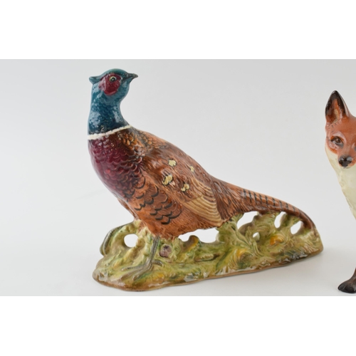 93 - Beswick Pheasant 1226 with large standing fox with black tail end (2).