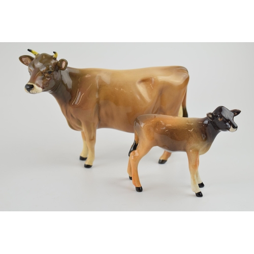 95 - Beswick Jersey Cow 1345 (restored leg) with Jersey Calf 1249D (2).