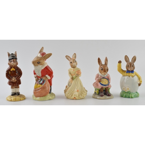 168I - Royal Doulton Bunnykins to include Easter Surprise, Buntie, Bridesmaid, Brownie and Santa (5).