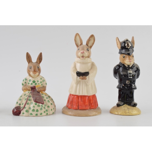 168M - Royal Doulton Bunnykins to include Vicar, Policeman, Busy Needles, Bathime and Clean Sweep (5).