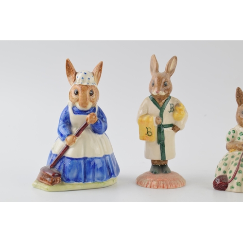 168M - Royal Doulton Bunnykins to include Vicar, Policeman, Busy Needles, Bathime and Clean Sweep (5).