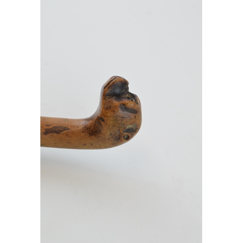 476 - Folk Art walking stick with naively carved head on a Boxer dog with glass eyes and original ferrel. ... 