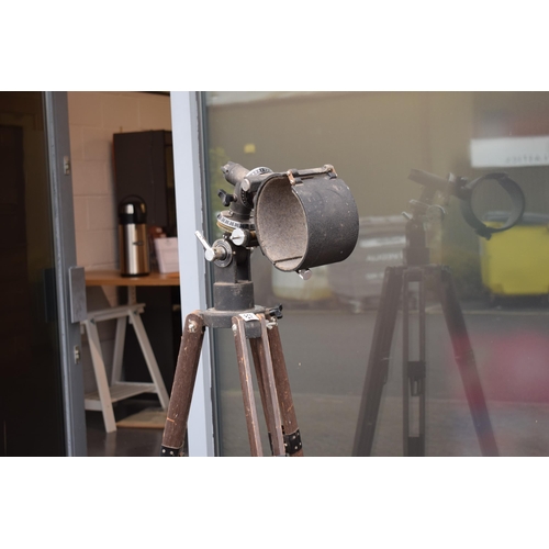 524 - Telescope stand and mount. Wooden adjustable legs with removable mount. Made in Japan. Height 147cm.