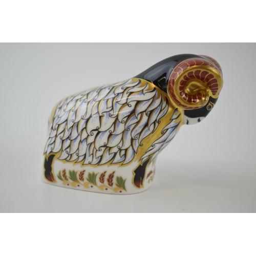 5A - Royal Crown Derby paperweight of an Derby Ram, first quality with gold stopper.