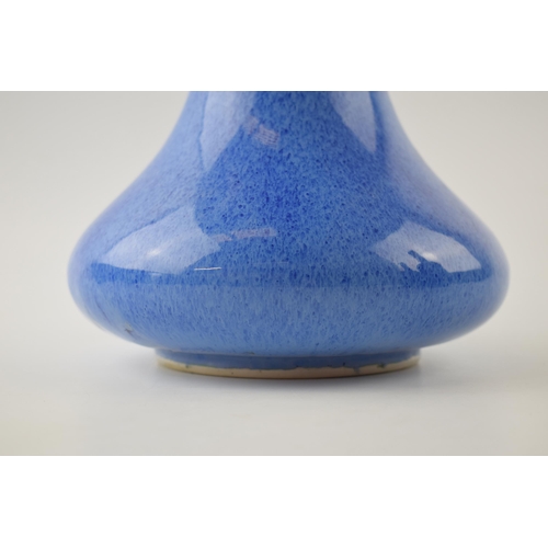 122A - Cobridge Stoneware low shouldered vase with elongated neck, blue speckled glaze. 32cm.