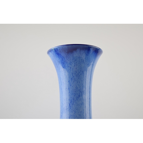 122A - Cobridge Stoneware low shouldered vase with elongated neck, blue speckled glaze. 32cm.