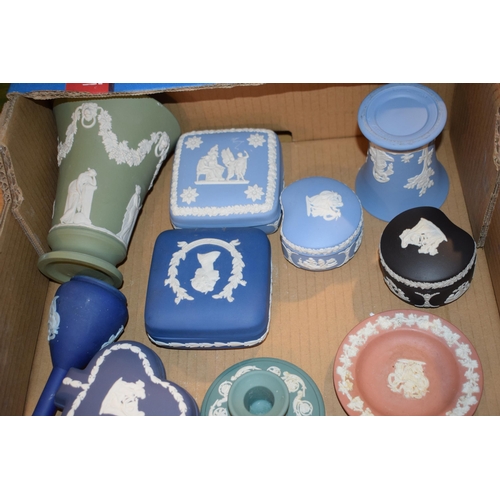 216A - Wedgwood Jasperware to include vases, trinkets, pin dishes, candlesticks and others in terracotta, t... 