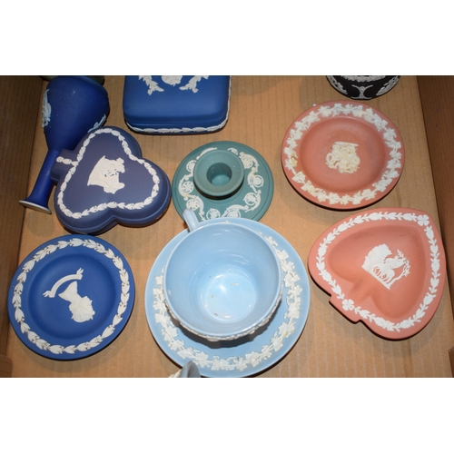 216A - Wedgwood Jasperware to include vases, trinkets, pin dishes, candlesticks and others in terracotta, t... 